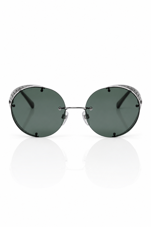 Valentino Garavani Round Metal Shield Sunglasses with Leather Carry Case