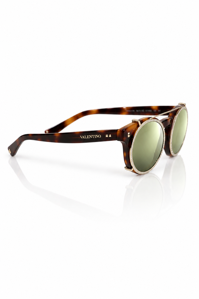 Valentino Garavani Crystal-Trim Round Sunglasses in Havana Tortoiseshell or Black
