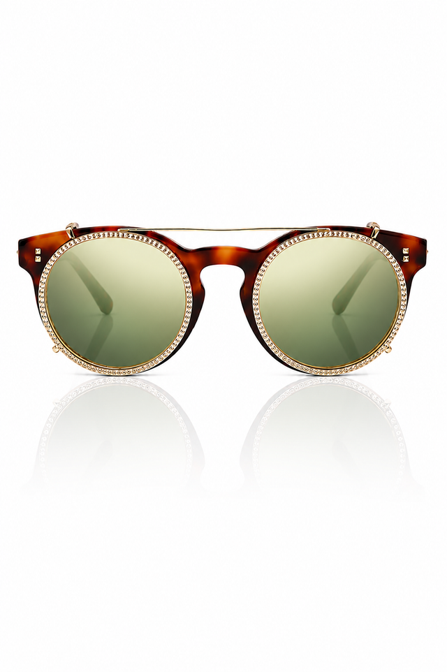 Valentino Garavani Crystal-Trim Round Sunglasses in Havana Tortoiseshell or Black