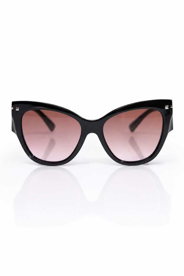 Valentino Garavani Rockstud Cat-Eye Sunglasses – Black Frame / Rose Gradient Lens