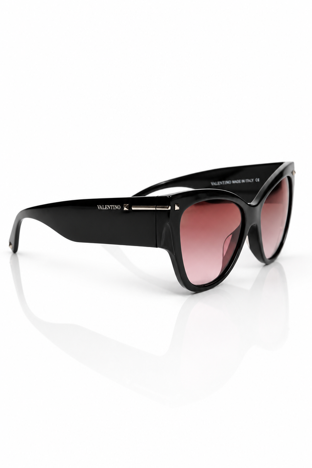 Valentino Garavani Rockstud Cat-Eye Sunglasses – Black Frame / Rose Gradient Lens