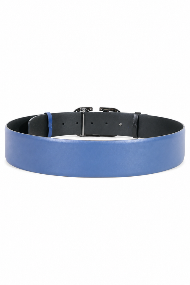 Valentino Garavani VLogo Reversible Leather Belt in Cornflower Blue & Black