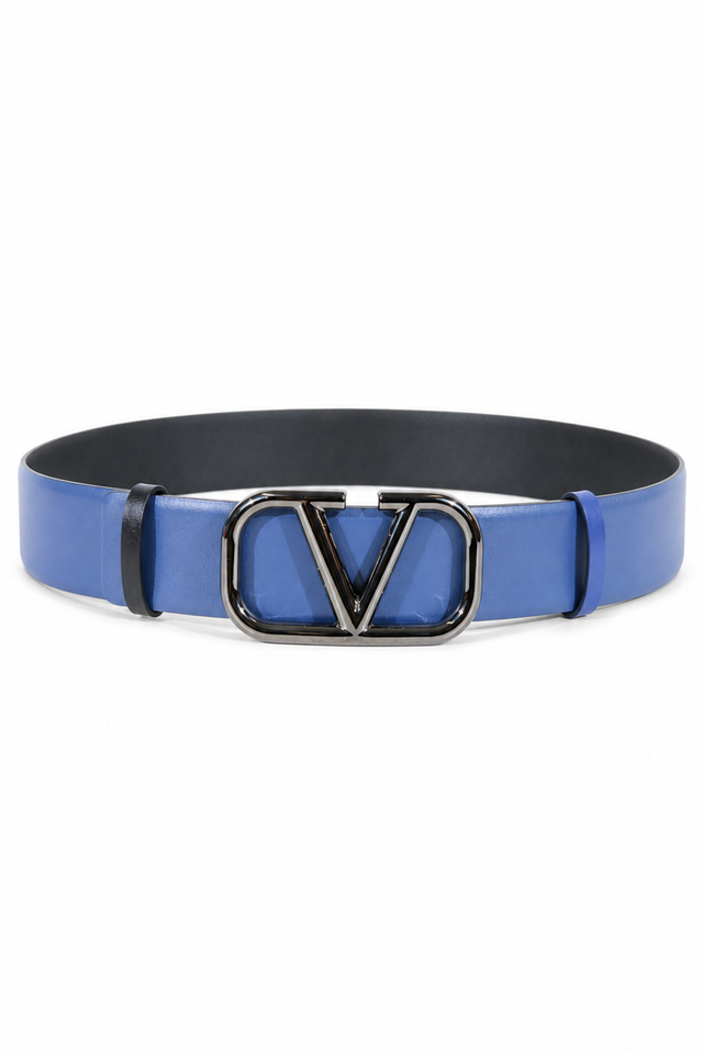 Valentino Garavani VLogo Reversible Leather Belt in Cornflower Blue & Black