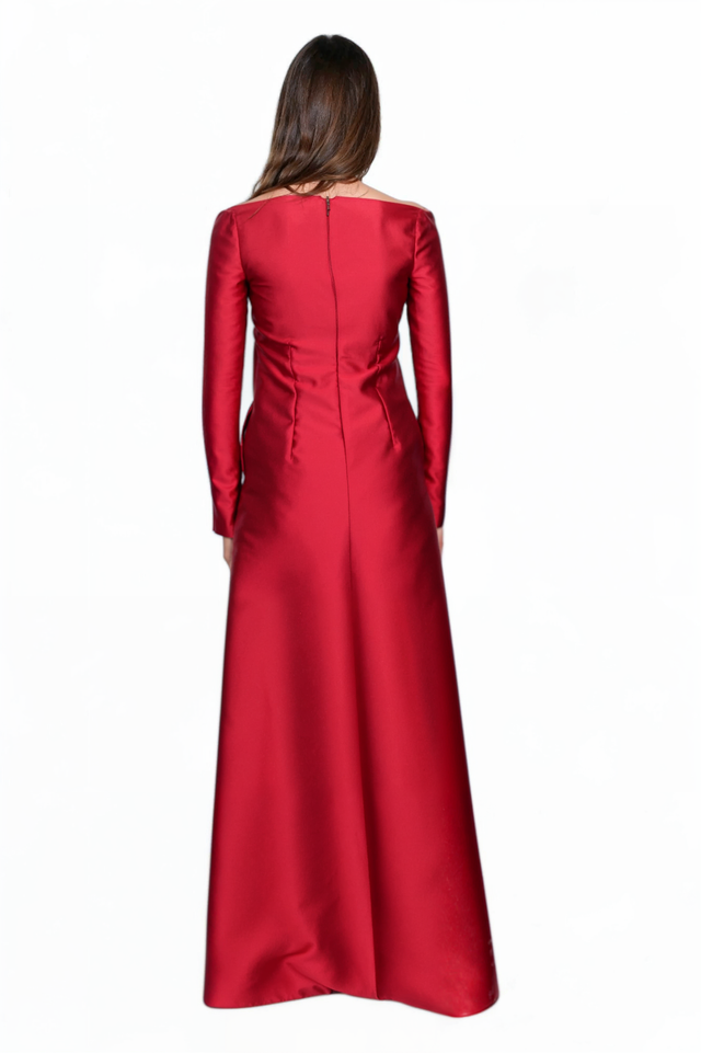 Valentino Off-Shoulder Satin Evening Gown in Red