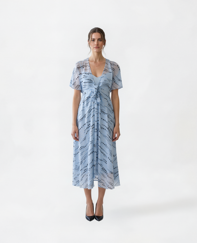 Red Valentino Star Print Tie-Front Midi Dress in Light Blue