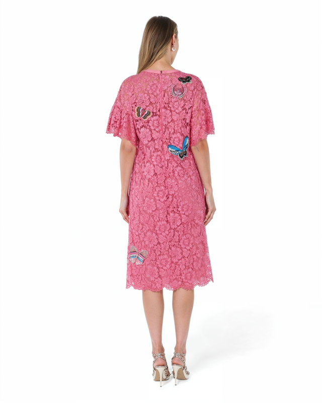 Valentino Pink Lace Butterfly Embroidered Dress