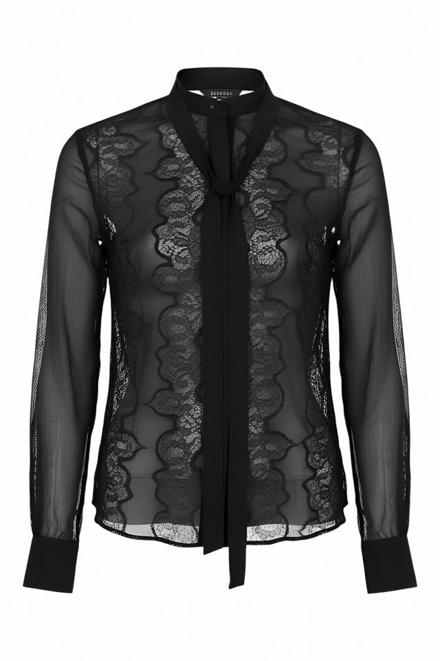 Valentino Sheer Lace Tie-Neck Blouse – Black or Red