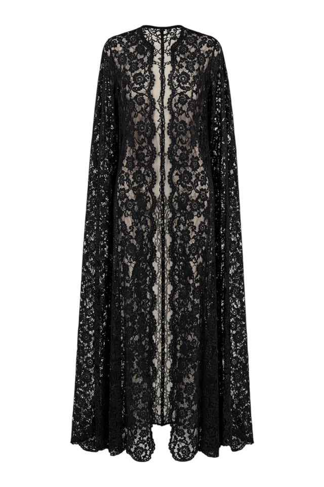 Valentino Black Lace Floor-Length Cape Coat