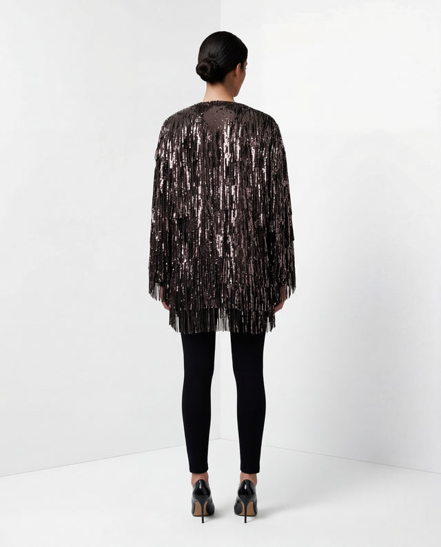 Valentino Black Sequin Fringe Evening Jacket