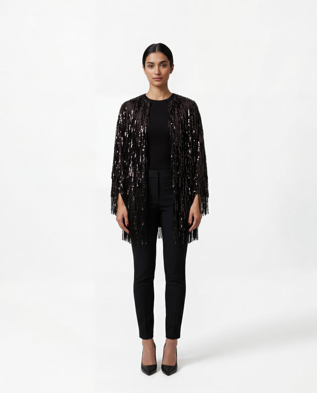 Valentino Black Sequin Fringe Evening Jacket