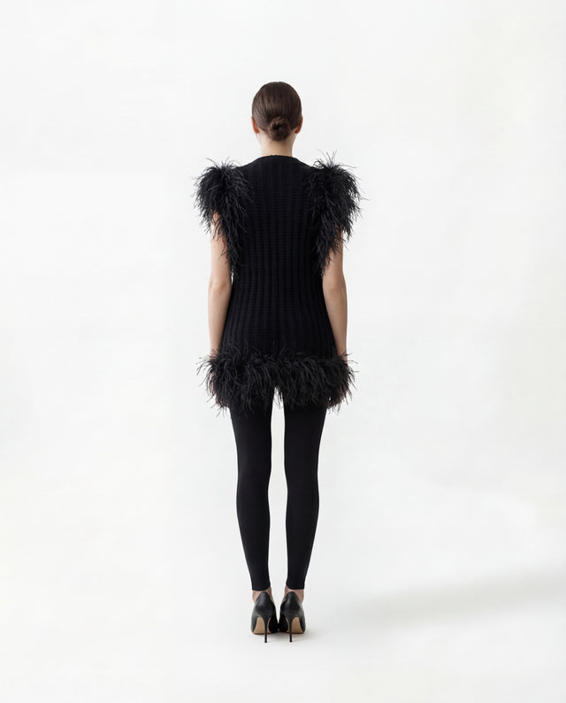 Valentino Black Feather Trim Knit Vest