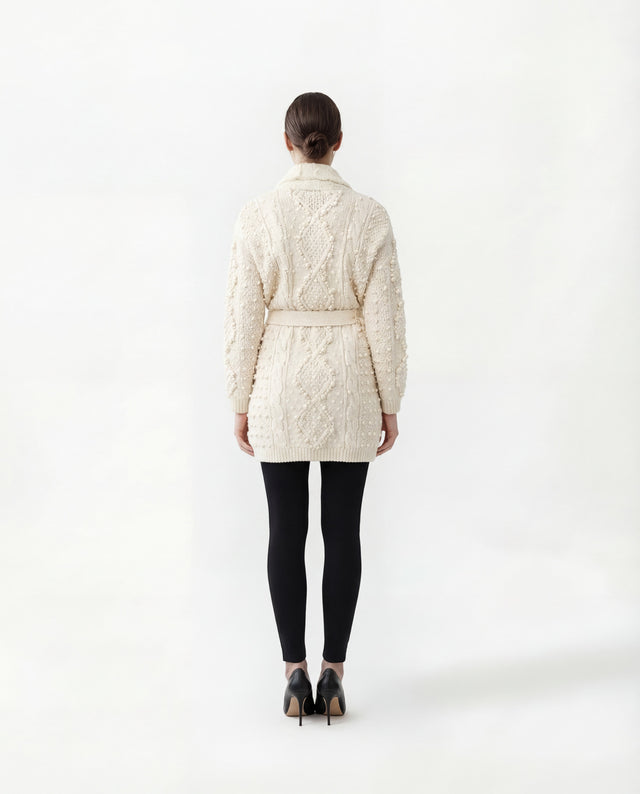 Valentino Ivory Cable Knit Belted Cardigan Coat