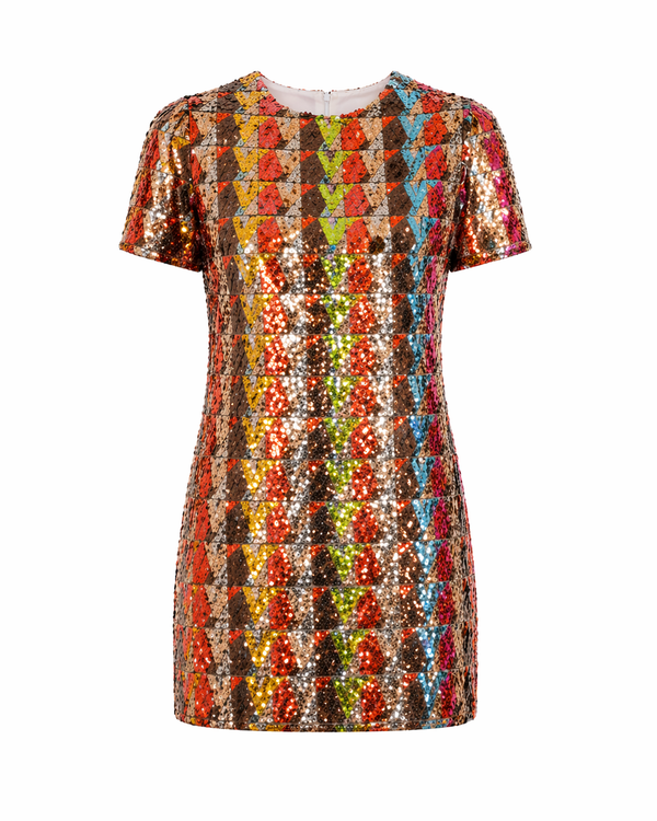 Valentino Multicolor Sequin Mini Dress with Geometric Pattern