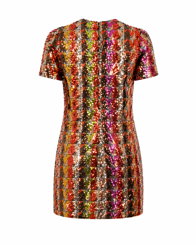 Valentino Multicolor Sequin Mini Dress with Geometric Pattern