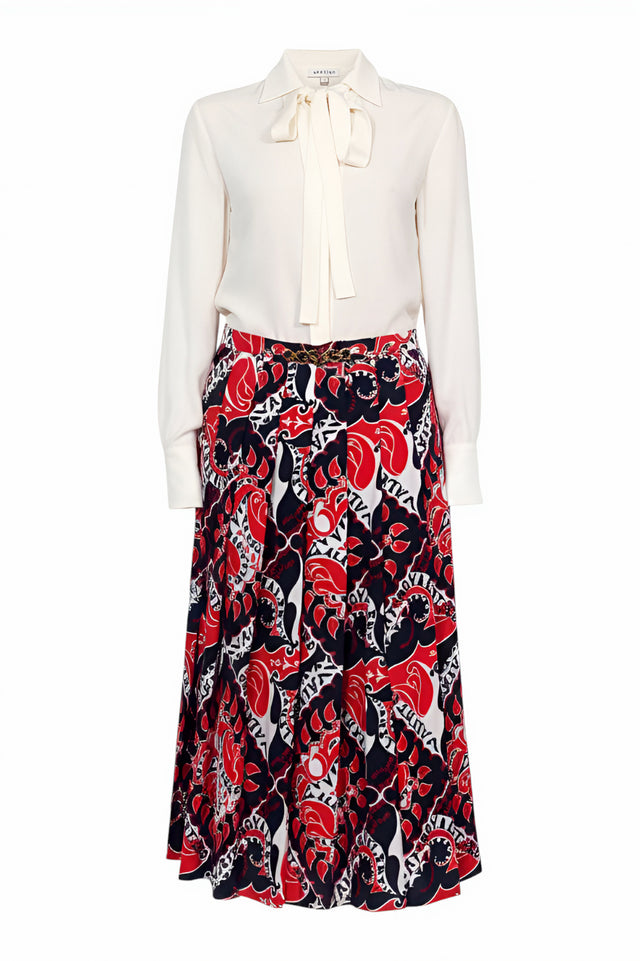 Valentino Red & Navy Graphic Print Midi Dress