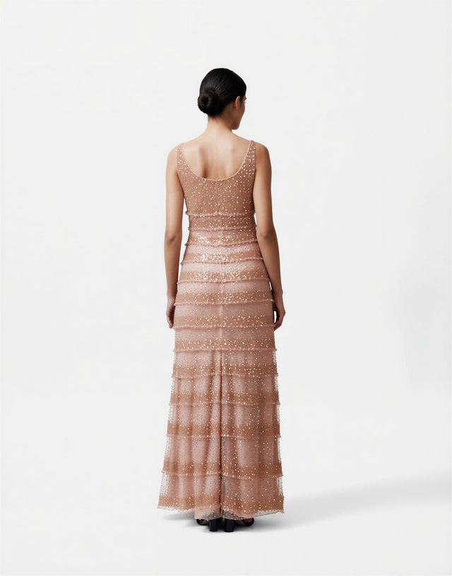 Valentino Rose Gold Embellished Sleeveless Evening Gown