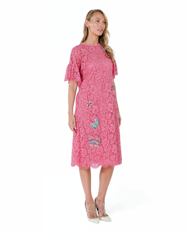 Valentino Pink Lace Butterfly Embroidered Dress