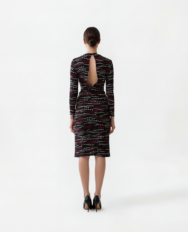 Red Valentino Star Print Long Sleeve Midi Dress with Side Slit