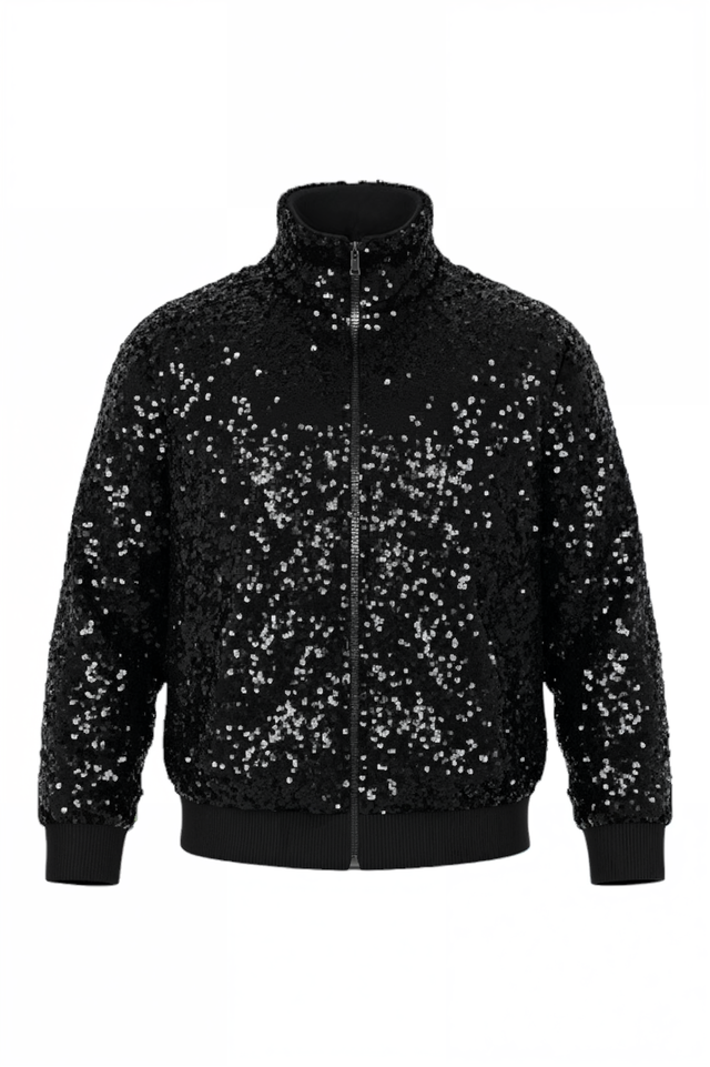 Valentino Black Sequin Bomber Jacket