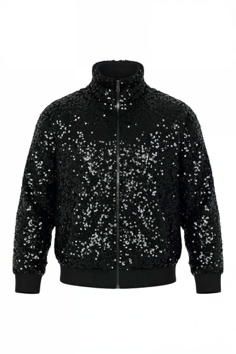 Valentino Black Sequin Bomber Jacket