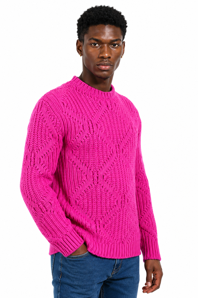 Valentino Cable Knit Sweater in Hot Pink