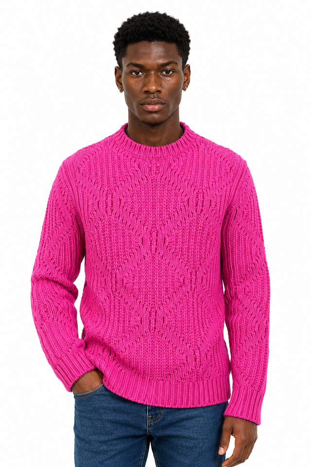 Valentino Cable Knit Sweater in Hot Pink