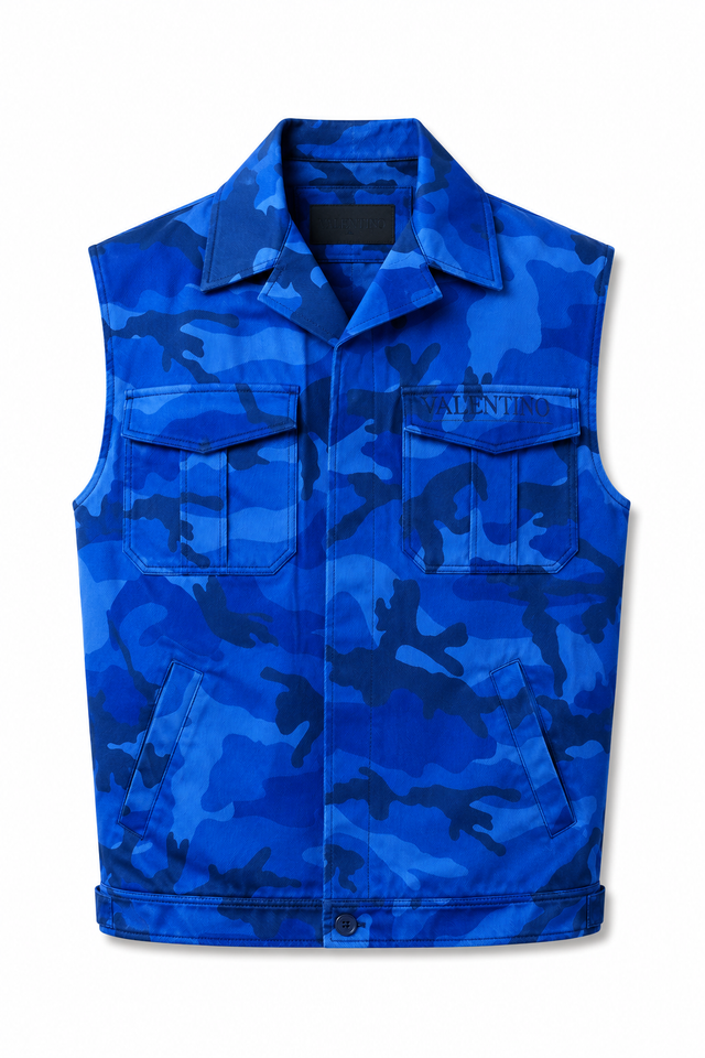 Valentino Blue Camouflage Utility Vest