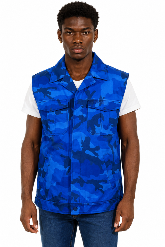 Valentino Blue Camouflage Utility Vest