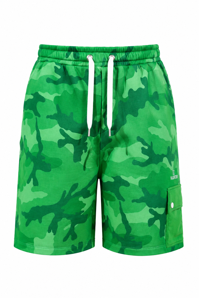 Valentino Green Camouflage Cargo Shorts