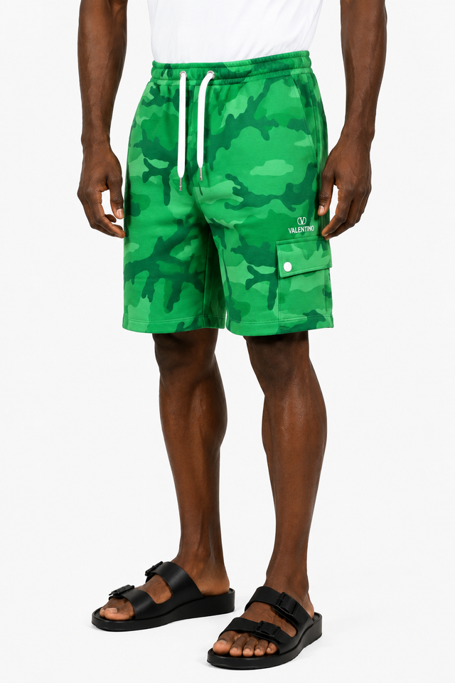Valentino Green Camouflage Cargo Shorts