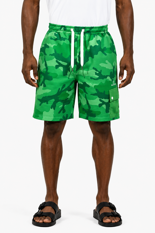 Valentino Green Camouflage Cargo Shorts