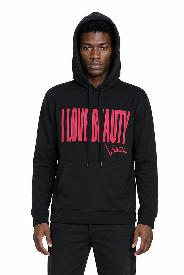 Valentino "I Love Beauty" / "It's Not My Fault!" Black Cotton Hoodie