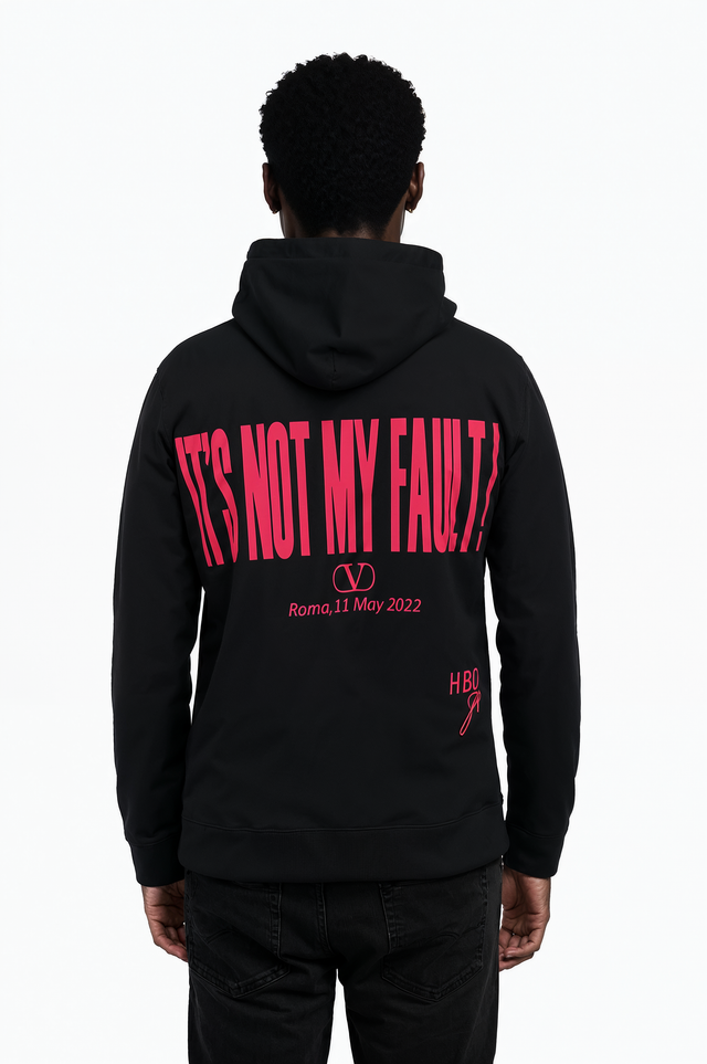 Valentino "I Love Beauty" / "It's Not My Fault!" Black Cotton Hoodie