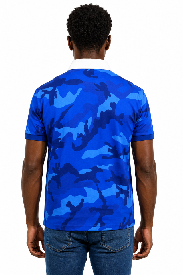 Valentino Men’s Blue Camouflage Logo Polo Shirt
