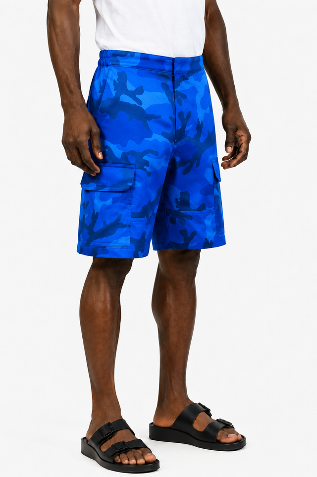 Valentino Garavani Blue Camouflage Cargo Shorts