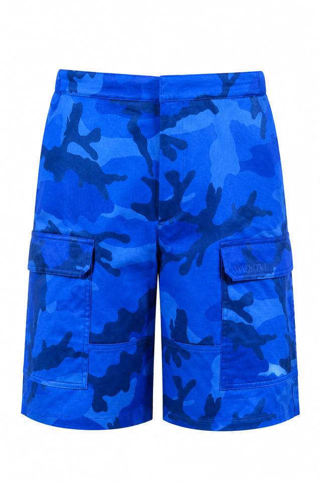 Valentino Garavani Blue Camouflage Cargo Shorts