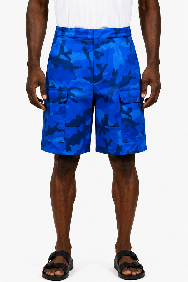 Valentino Garavani Blue Camouflage Cargo Shorts