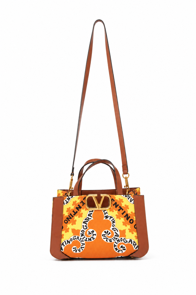 Valentino Garavani VLogo Small Printed Canvas and Leather Tote Bag