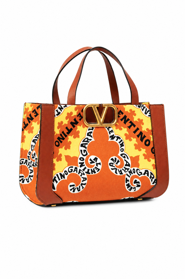 Valentino Garavani VLogo Small Printed Canvas and Leather Tote Bag