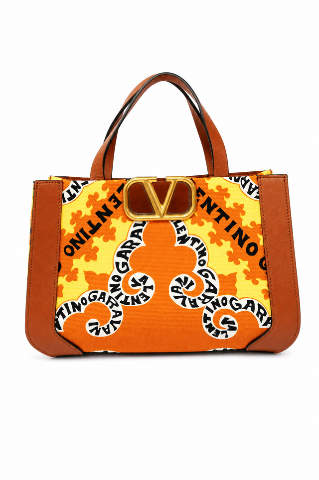 Valentino Garavani VLogo Small Printed Canvas and Leather Tote Bag