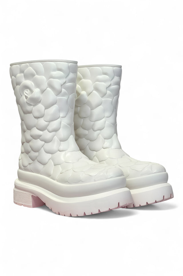Valentino White Camellia Quilted Rubber Boots