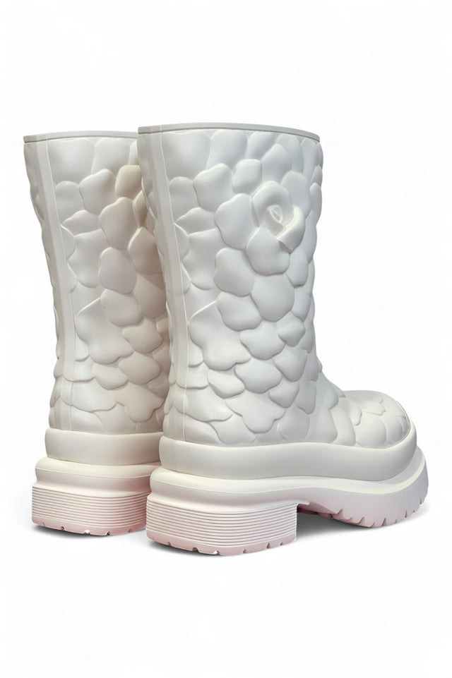 Valentino White Camellia Quilted Rubber Boots