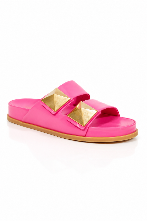 Valentino Garavani Maxi Roman Stud Slide Sandals in Hot Pink