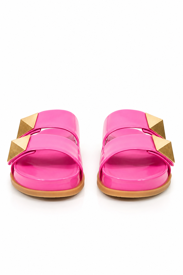Valentino Garavani Maxi Roman Stud Slide Sandals in Hot Pink