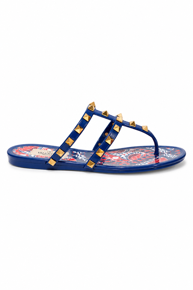Valentino Garavani Rockstud Jelly Thong Sandals with Printed Footbed