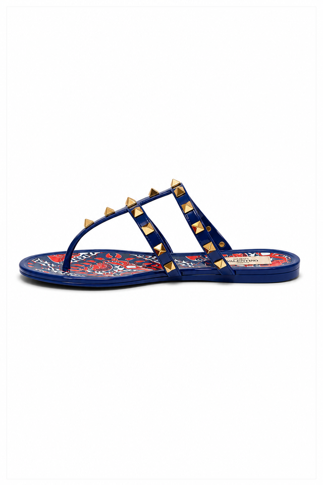 Valentino Garavani Rockstud Jelly Thong Sandals with Printed Footbed