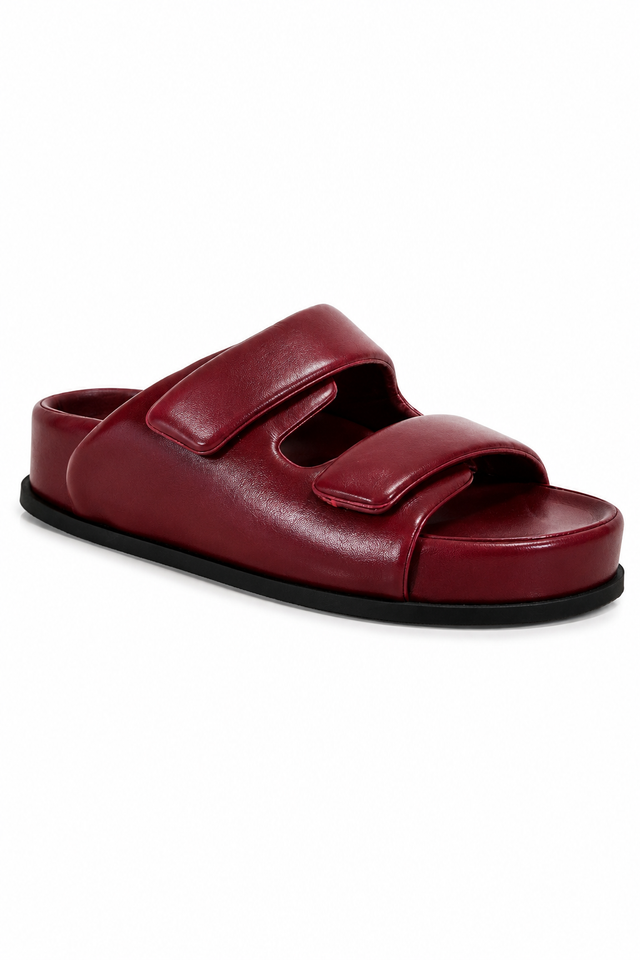 Valentino Garavani Padded Double Strap Leather Slides – Burgundy