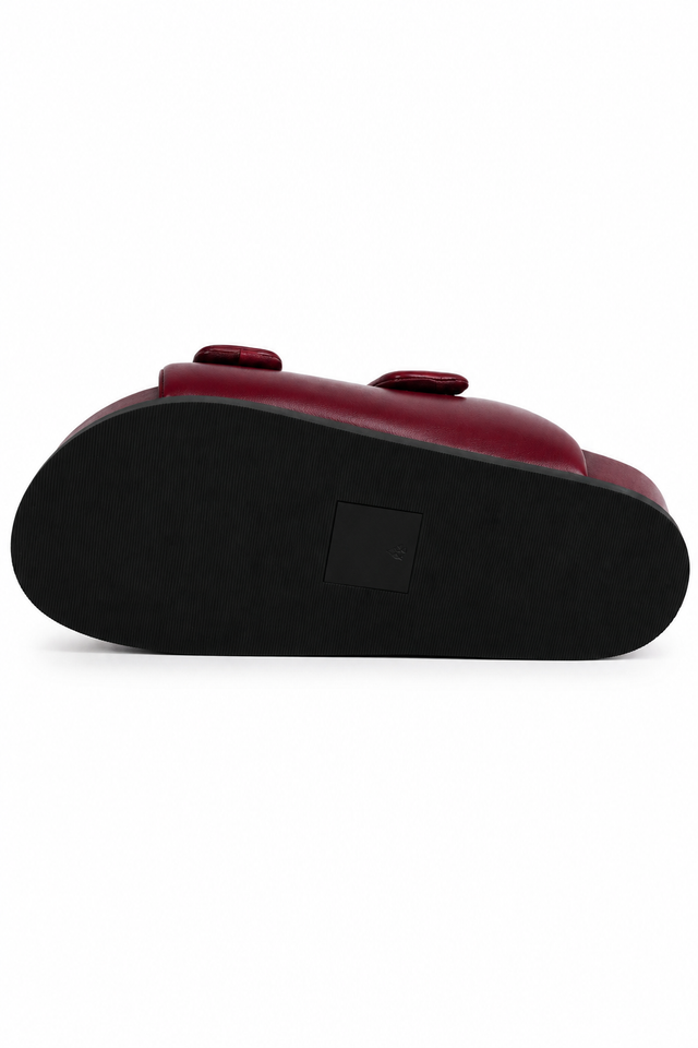 Valentino Garavani Padded Double Strap Leather Slides – Burgundy