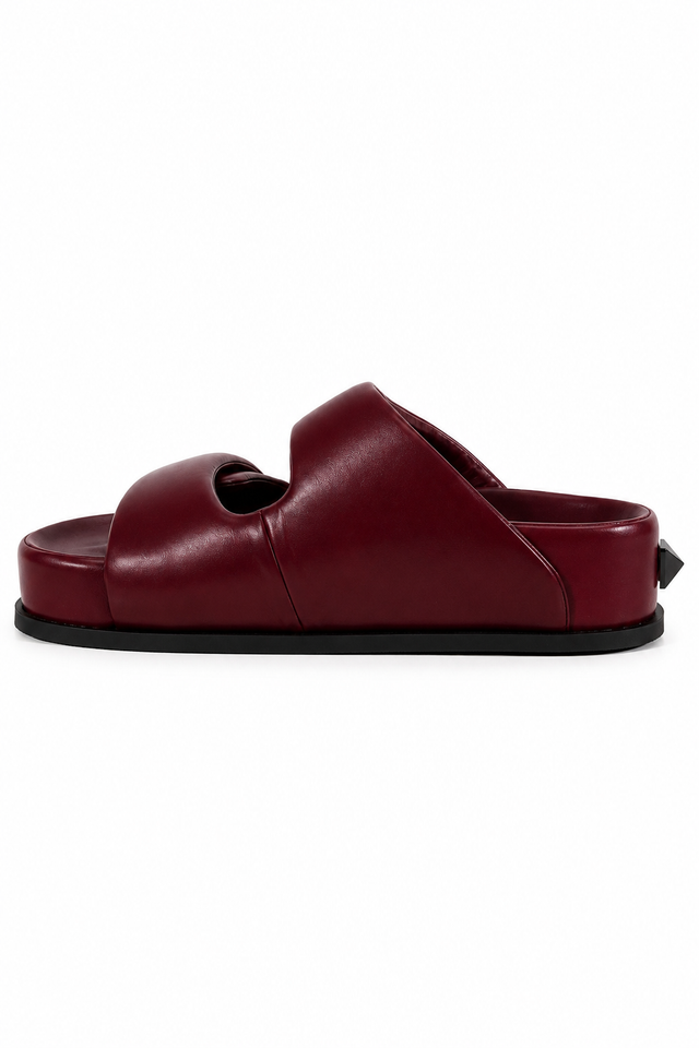 Valentino Garavani Padded Double Strap Leather Slides – Burgundy