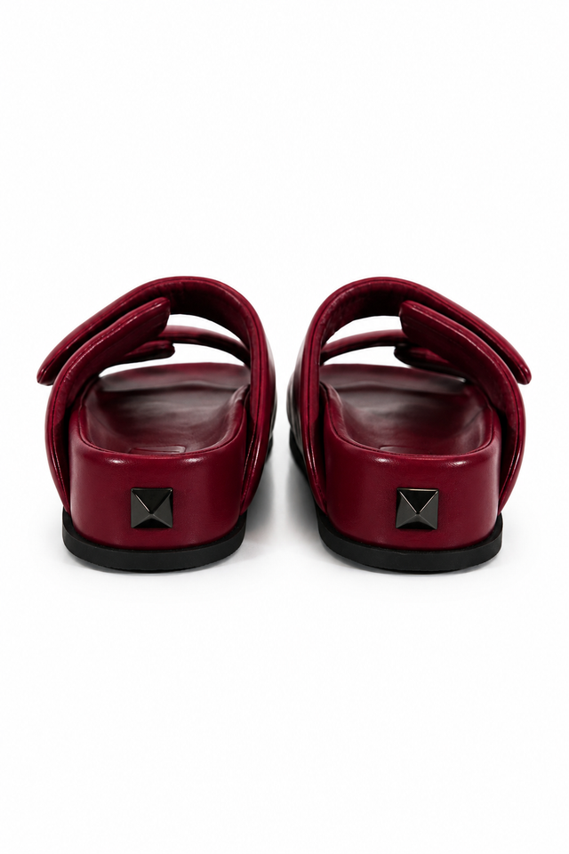 Valentino Garavani Padded Double Strap Leather Slides – Burgundy
